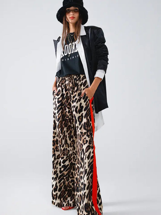 Leopard pants with red stripes