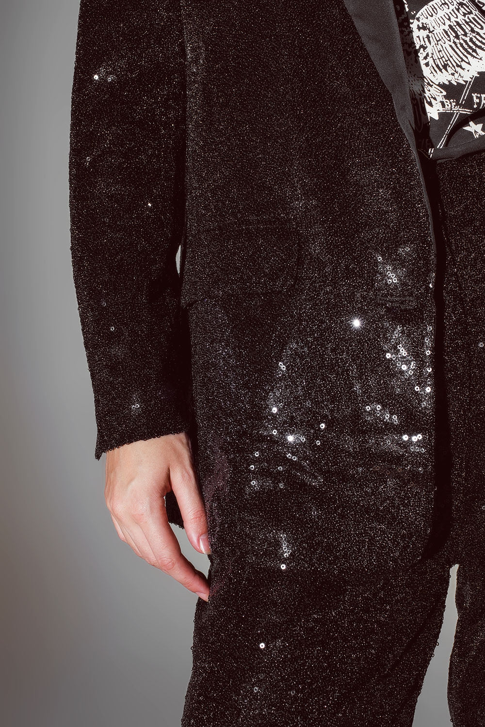 Black Sequin tuxedo Blazer with Satin Lapels